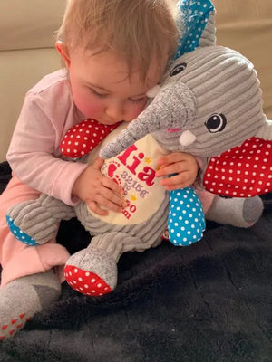 Bunter Elefant Harlequin aus Stoff, variabler Spielzeugelefant in lebendigen Farben, von Mein Shop