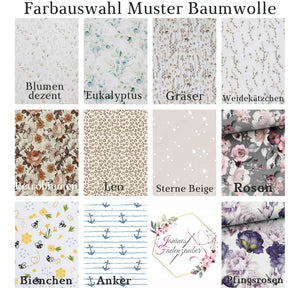 Weiche Babydecke mit Baumwollmotiven und personalisiertem Namen, ideal für Neugeborene und Kleinkinder.