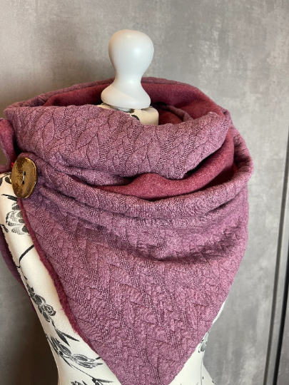 Wickelschal, Dreieckstuch Zopfstrick Mauve