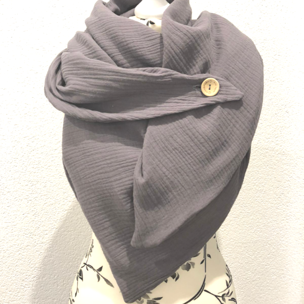 Bio XXL-Tuch / Schal / Musselintuch mit Knopf - Rostbraun