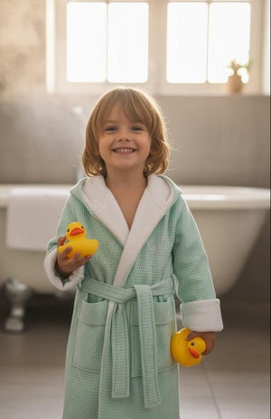 Bademantel für Kinder - Waffelstoff und Frottee Mein Shop