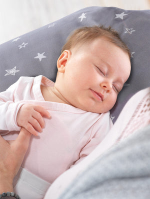 Theraline Stillkissen mit individuell besticktem Bezug, Model Lilly, bequem zum Stillen und Entspannen.