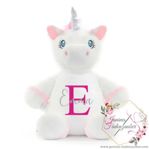 Rosa Einhorn mit Wunschstickerei, variable Größe, handgestickt, süßes Einhornmotiv, personalisierbar, für Kinder und Dekoration