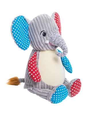 Bunter Elefant Harlequin aus der Mein Shop Kollektion, variabler Stoff, detailreiche Muster und weiches Material sichtbar.