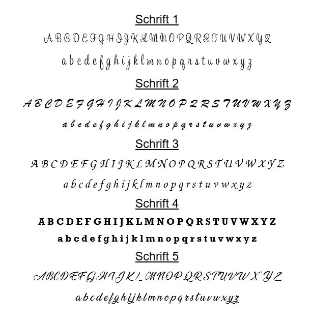 Bestickung Name Schriftart-Variation von Mein Shop, zeigt verschiedene personalisierte Stickschriftarten auf Stoff.