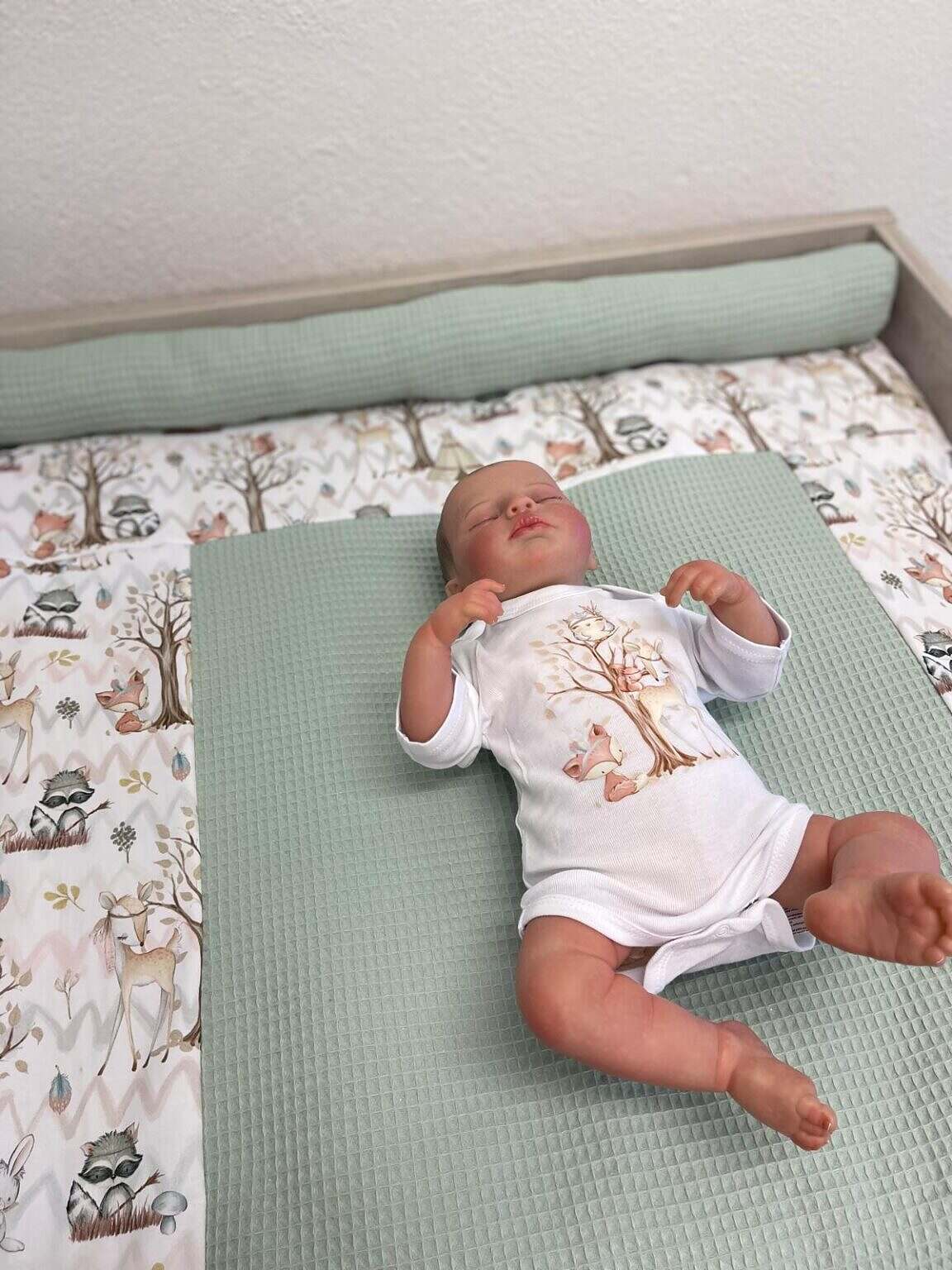 Wickelauflagen Set Konfigurator mit WALDTIERSTOFF / Einfache Umrandung ( Bettschlange)