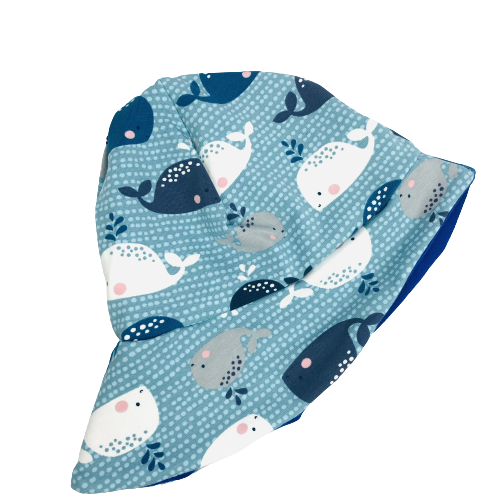 Sommermütze, Sommerhut für Babies und Kinder mit Nackenschutz - Wale Bio Blau 1