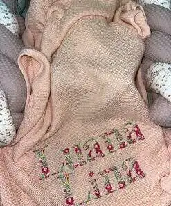 Strickdecke / Babydecke Personalisiert 100% Baumwolle 18